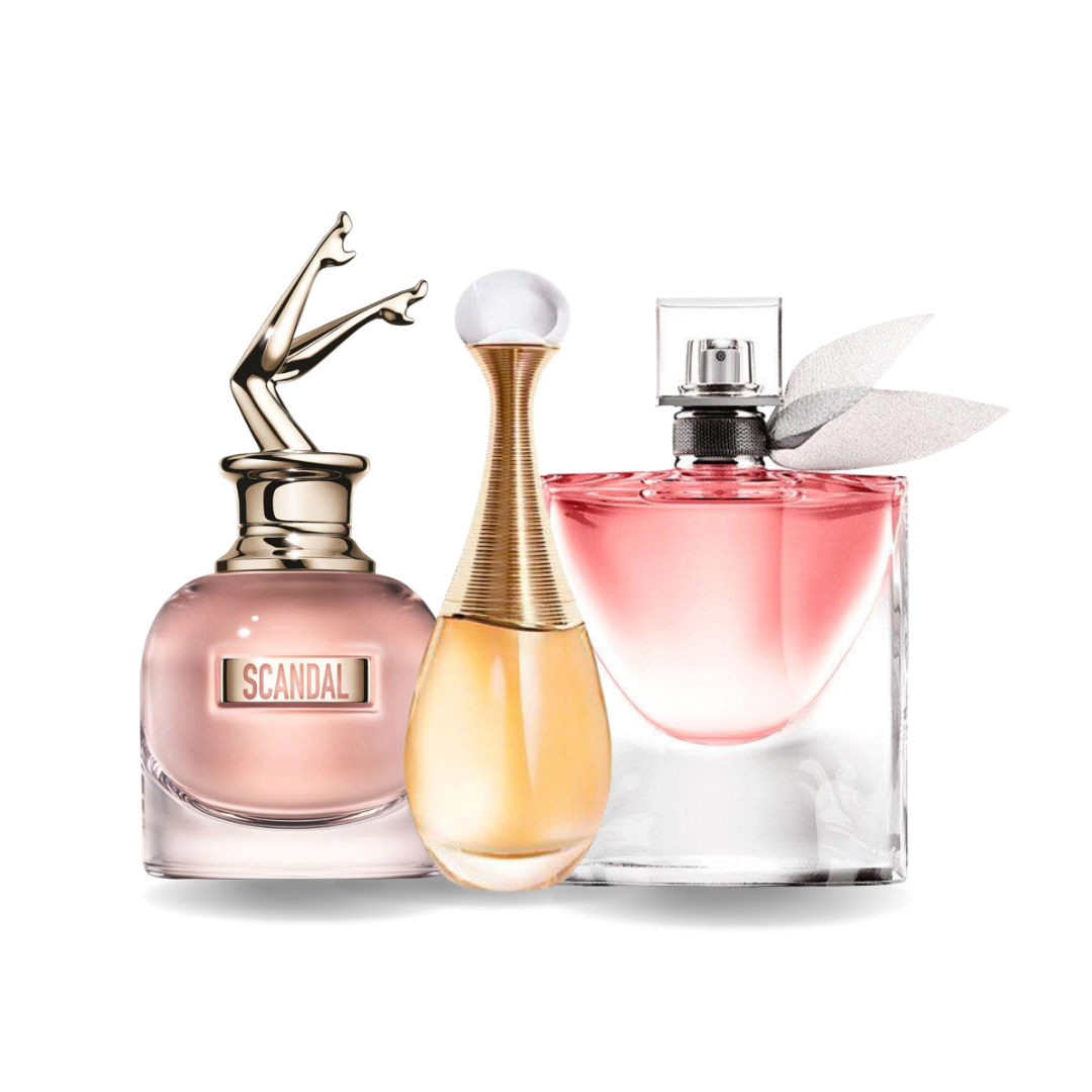 3 Parfums (100ml) SCANDAL | Dior J'ADORE | Lancôme LA VIE EST BELLE (Eau de Parfum)
