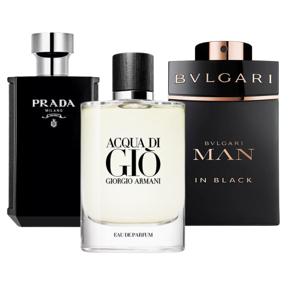 3 Parfums (100ml) Bvlgari In Black | Armani Acqua Di Gio | L'Homme Prada Intense (Eau de Parfum)